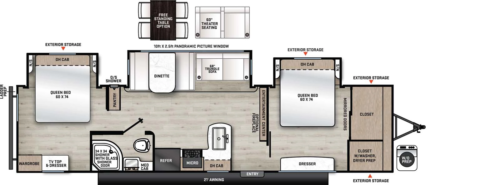 34BHTS (2 Queen Beds) Floorplan Image